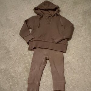 Little Bipsy Cozy Brown Waffle Knit Hoodie and Pants Set